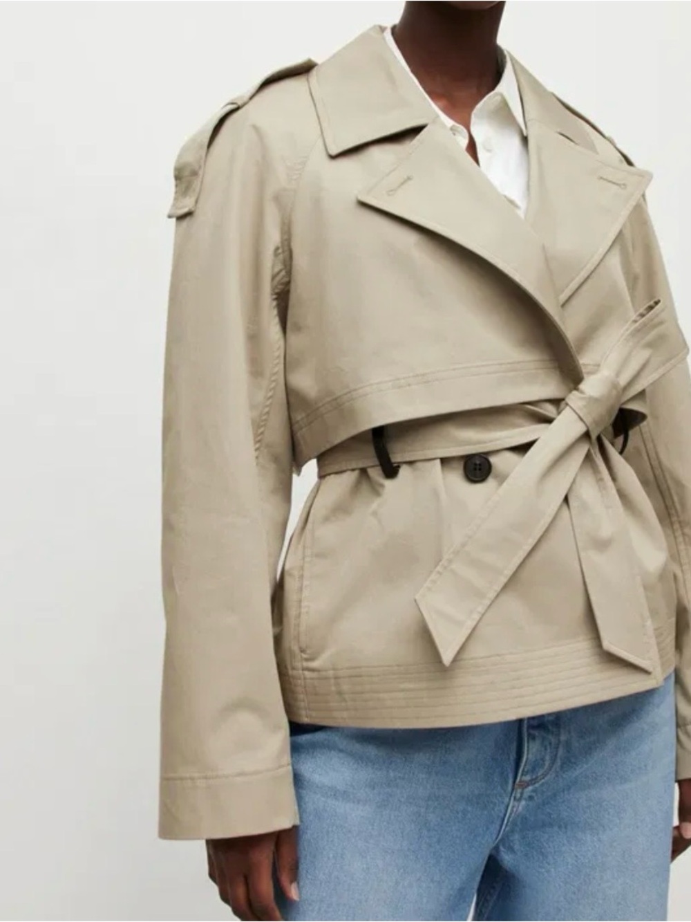 NWOT ALLSAINTS Beckette Short Trench Coat Khaki US 2 | Belted | Organic Cotton